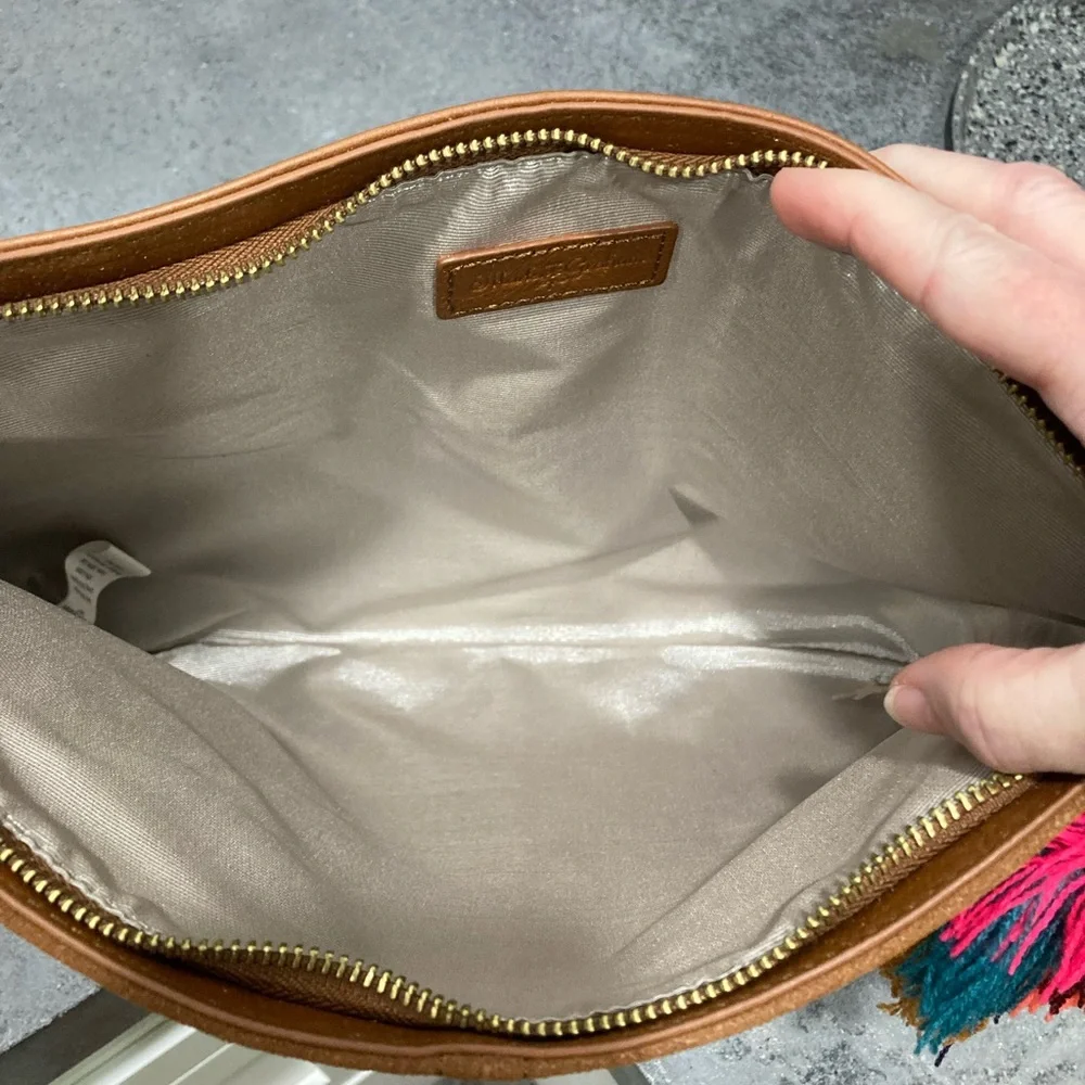 MARK & GRAHAM Fringed Cross Body Bag Purse Tan Leather and Suede NWOT - Picture 4 of 10